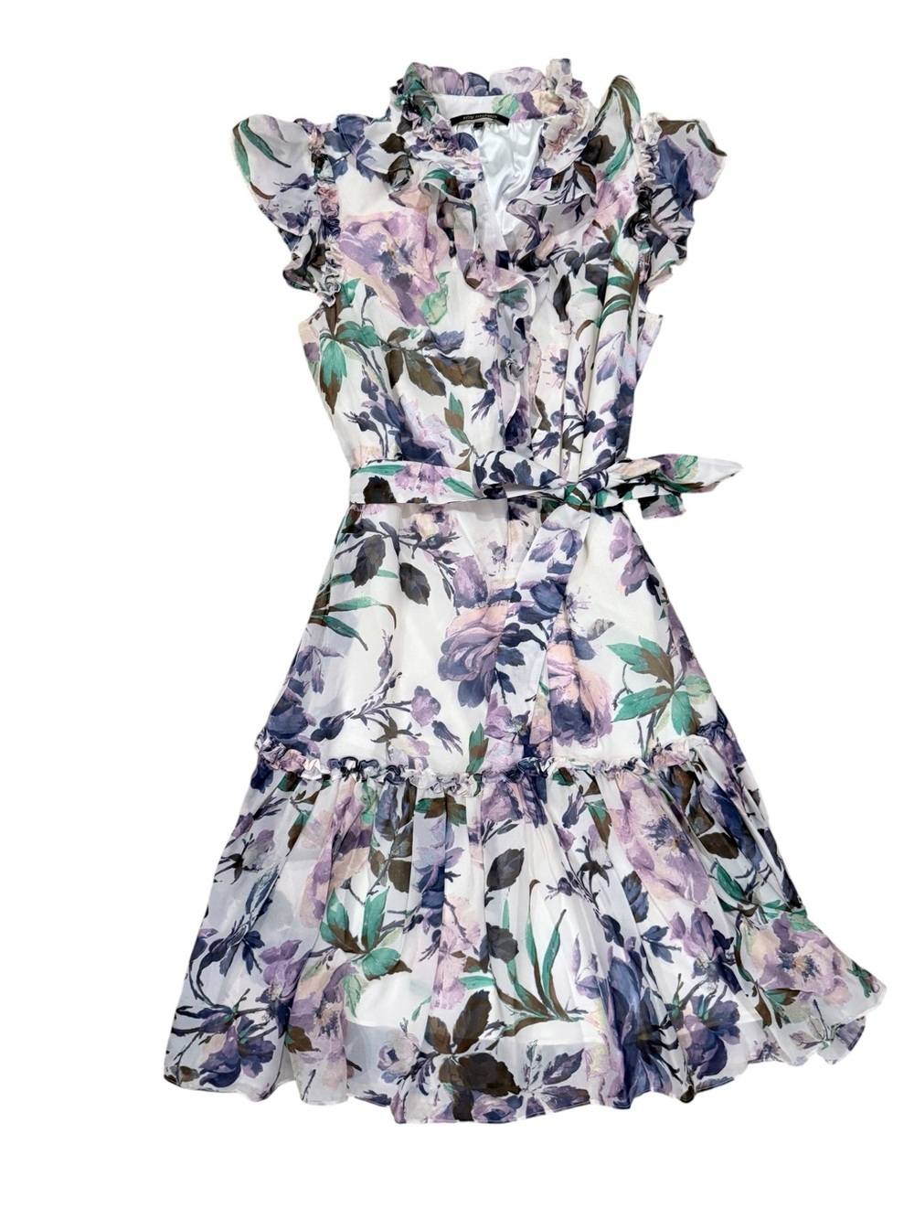 Kobi Halperin Shiloh Floral Print Ruffle Dress Ivory Multi XS